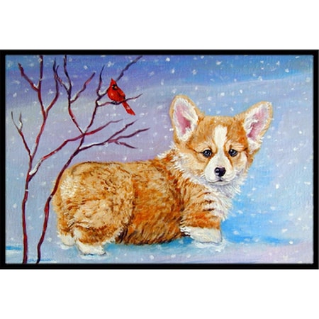 Micasa Corgi Pup Snow Cardinal Indoor & Outdoor Mat24 x 36 in. MI252545